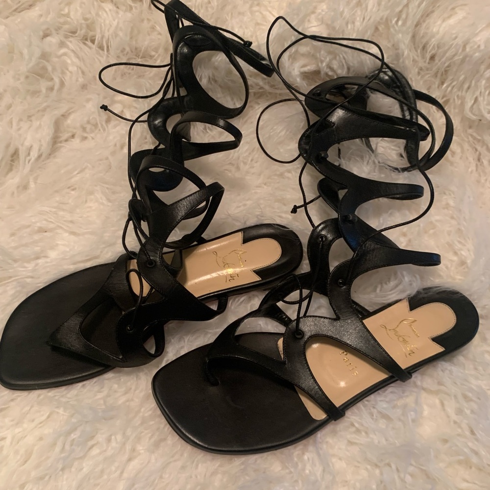 Christian Louboutin Girafina black knee high gladiator sandals size 39